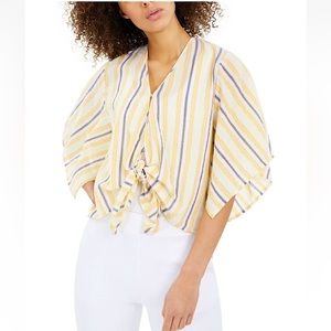 MICHAEL Michael Kors Yellow Tie Front Blouse with Mandarin Collar